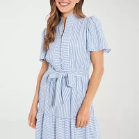 Clover And Sloane Womens Short Sleeve Striped Maxi Dress Petite