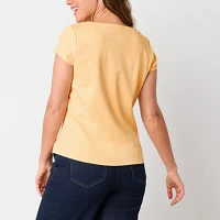 Liz Claiborne Tall Womens Boat Neck Short Sleeve Blouse