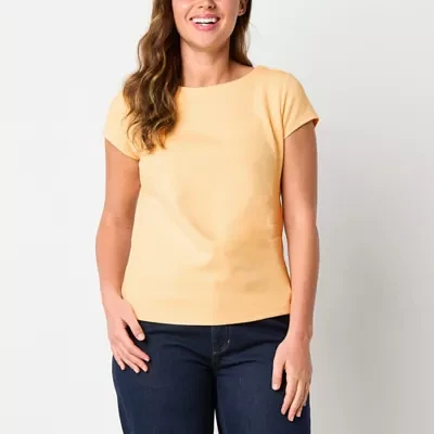 Liz Claiborne Tall Womens Boat Neck Short Sleeve Blouse