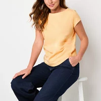 Liz Claiborne Tall Womens Boat Neck Short Sleeve Blouse