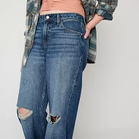 Arizona Juniors Airy Drape Ripped Womens Low Rise Baggy Fit Loose Jean