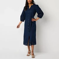 Liz Claiborne Womens 3/4 Sleeve A-Line Dress