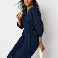 Liz Claiborne Womens 3/4 Sleeve A-Line Dress