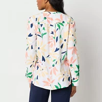 Liz Claiborne Womens Split Crew Neck Long Sleeve Blouse