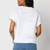Liz Claiborne Plus Womens Crew Neck Short Sleeve Pullover Sweater