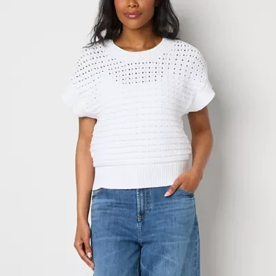 Liz Claiborne Plus Womens Crew Neck Short Sleeve Pullover Sweater