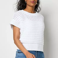 Liz Claiborne Plus Womens Crew Neck Short Sleeve Pullover Sweater
