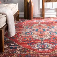 nuLoom Vintage Silver Medallion Printed Flatweave Area Rug