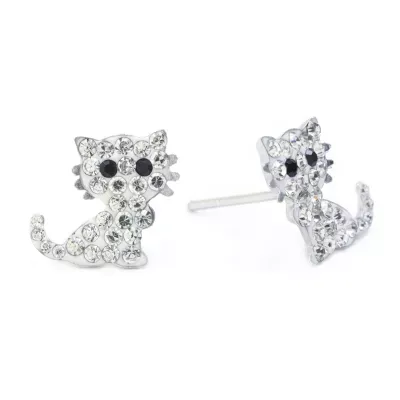 Silver Treasures Cat Crystal Sterling Silver 10mm Stud Earrings