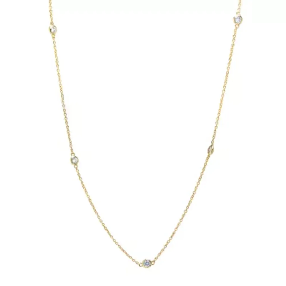 Silver Reflections Cubic Zirconia 24K Gold Over Brass 18 Inch Cable Round Chain Necklace