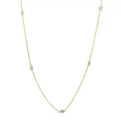 Silver Reflections Cubic Zirconia 24K Gold Over Brass 18 Inch Cable Round Chain Necklace