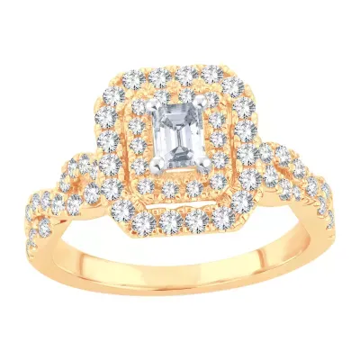 H-I / I1) Womens 1 CT. T.W. Lab Grown White Diamond 10K Gold Side Stone Halo Engagement Ring