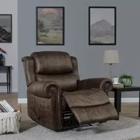 ProLounger Pressler Extra Large Rolled Arm Wall Hugger Recliner in Distressed Faux Leather with Nailhead Trim