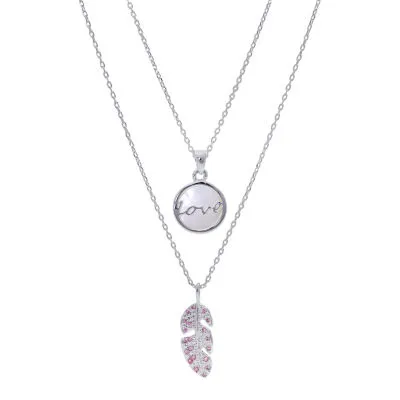 Sparkle Allure You & Me 2-pc. Cubic Zirconia Pure Silver Over Brass 16 Inch Link Necklace Set