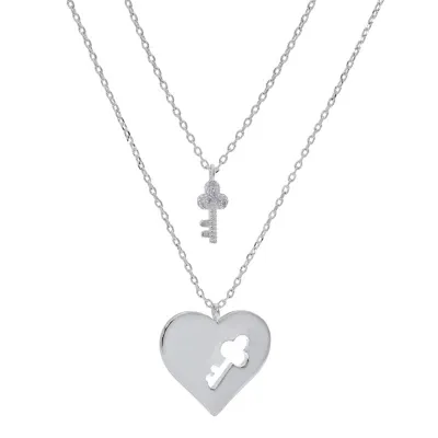 Sparkle Allure You & Me 2-pc. Cubic Zirconia Pure Silver Over Brass 16 Inch Link Heart Necklace Set