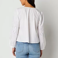 a.n.a Womens V Neck Long Sleeve Embroidered Blouse