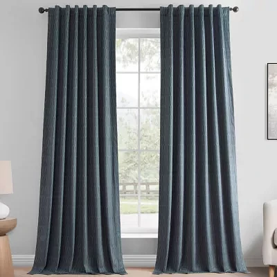 Exclusive Fabrics & Furnishing Lounge Embossed Velvet Rod Pocket Back Tab Light-Filtering Single Curtain Panels