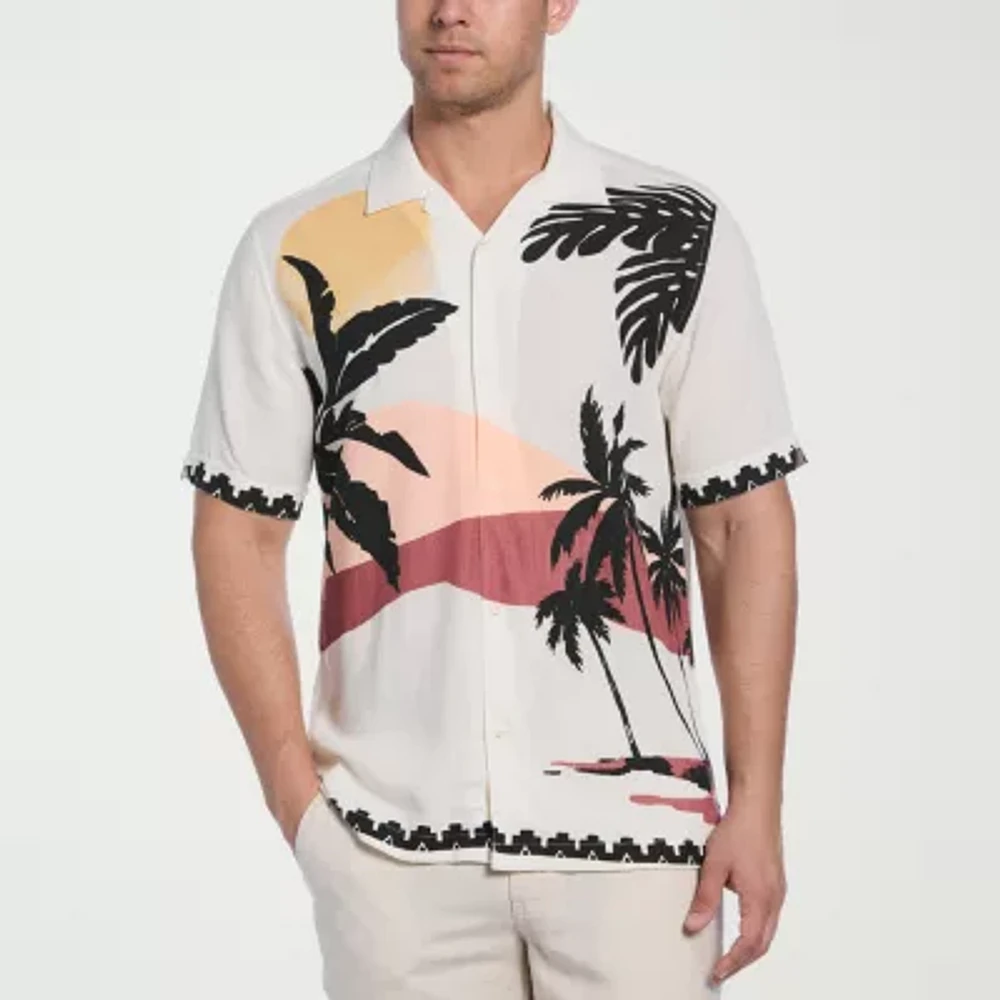 Cubavera Sunset Print Mens Regular Fit Short Sleeve Button-Down Shirt