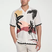 Cubavera Sunset Print Mens Regular Fit Short Sleeve Button-Down Shirt