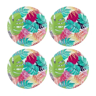 Turquoise Sun Leaf Print 4-pc. Melamine Dinner Plate