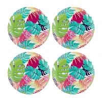 Turquoise Sun Leaf Print 4-pc. Melamine Dinner Plate