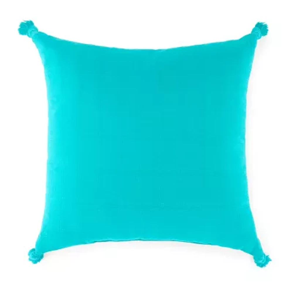 Turquoise Sun Textured With Tassels Patio Seat Cushions