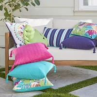 Turquoise Sun Medallion With Self Cording Square Throw Pillows