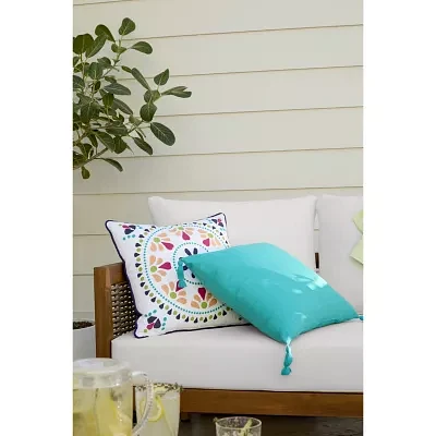 Turquoise Sun Medallion With Self Cording Square Throw Pillows