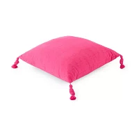 Turquoise Sun Textured With Tassels Pink Square Throw Pillows