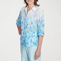 Alfred Dunner St Thomas Womens 3/4 Sleeve Button-Down Shirt