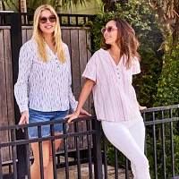 Free Country Womens Stretch Fabric Crew Neck Long Sleeve Button-Down Shirt