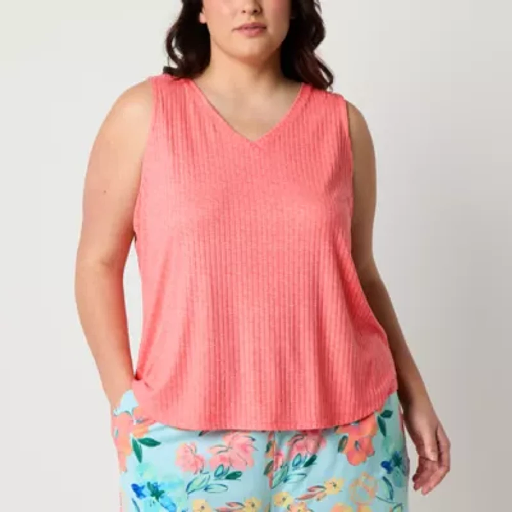 Sleep Chic Womens Rib Sleeveless V Neck Pajama Top