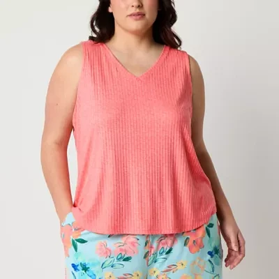 Sleep Chic Womens Rib Sleeveless V Neck Pajama Top