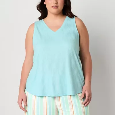 Sleep Chic Womens Rib Sleeveless V Neck Pajama Top