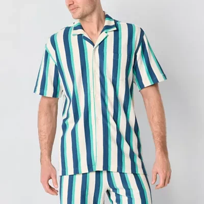 St. John's Bay French Terry Mens Short Sleeve Camp Shirt