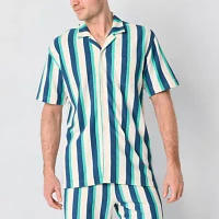 St. John's Bay French Terry Mens Short Sleeve Camp Shirt