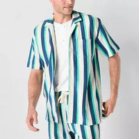 St. John's Bay French Terry Mens Short Sleeve Camp Shirt