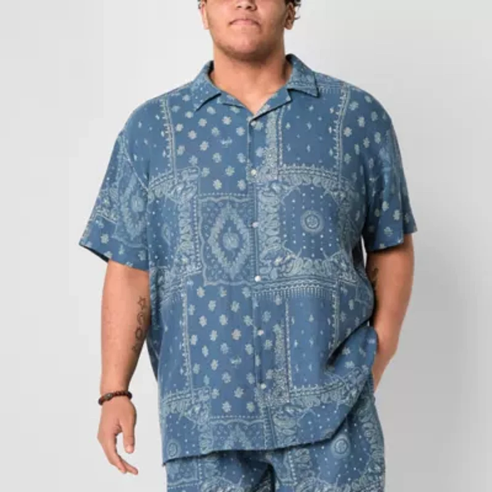 Arizona Big and Tall Mens Regular Fit Short Sleeve Button-Down Shirt