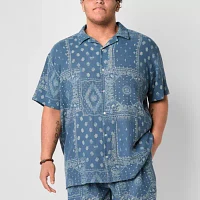Arizona Big and Tall Mens Regular Fit Short Sleeve Button-Down Shirt
