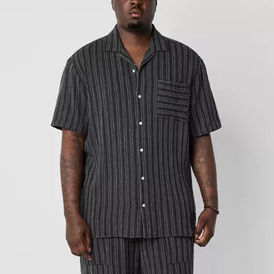 Arizona Big and Tall Mens Regular Fit Short Sleeve Striped Button-Down Shirt