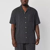 Arizona Big and Tall Mens Regular Fit Short Sleeve Striped Button-Down Shirt