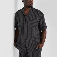 Arizona Big and Tall Mens Regular Fit Short Sleeve Striped Button-Down Shirt