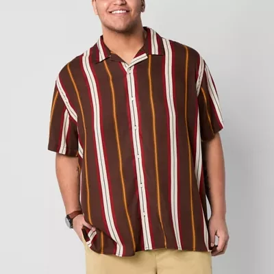 Arizona Mens Regular Fit Short Sleeve Striped Button-Down Shirt
