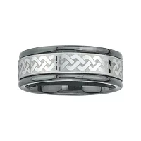 Mens Ceramic and Tungsten Laser Etched Comfort-Fit Band Ring