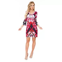 White Mark Womens Viola 3/4 Sleeve Abstract Sheath Dress