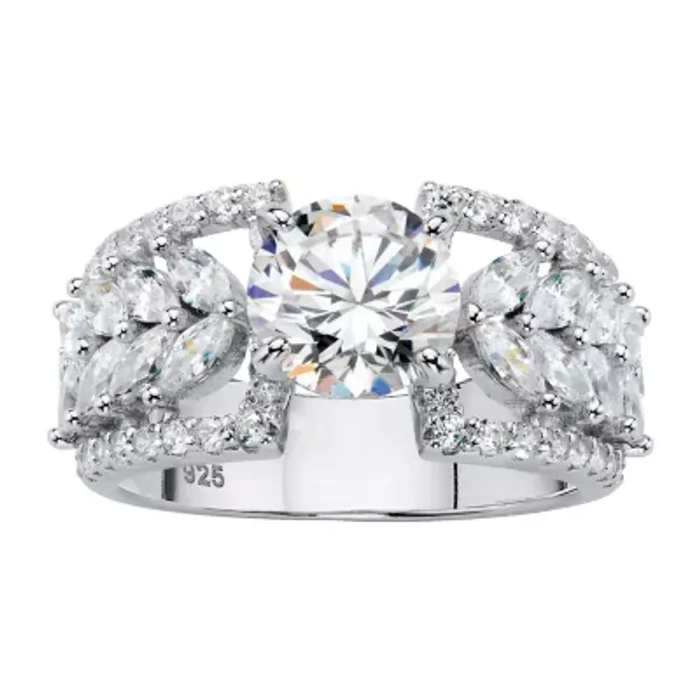DiamonArt® Womens 4 CT. T.W. White Cubic Zirconia Platinum Over Silver Cocktail Ring