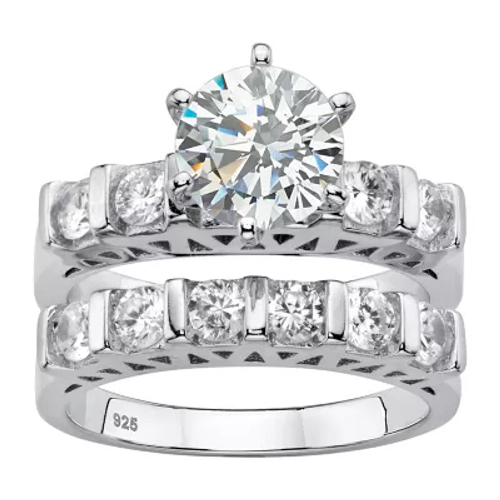 DiamonArt® Womens 3 CT. T.W. White Cubic Zirconia Platinum Over Silver Bridal Set