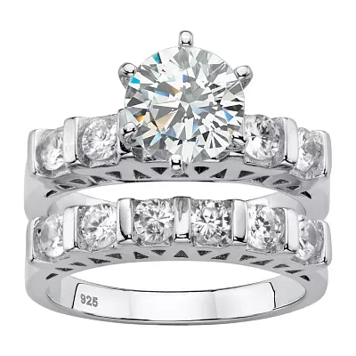 DiamonArt® Womens 3 CT. T.W. White Cubic Zirconia Platinum Over Silver Bridal Set