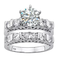 DiamonArt® Womens 3 CT. T.W. White Cubic Zirconia Platinum Over Silver Bridal Set