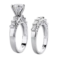 DiamonArt® Womens 3 CT. T.W. White Cubic Zirconia Platinum Over Silver Bridal Set